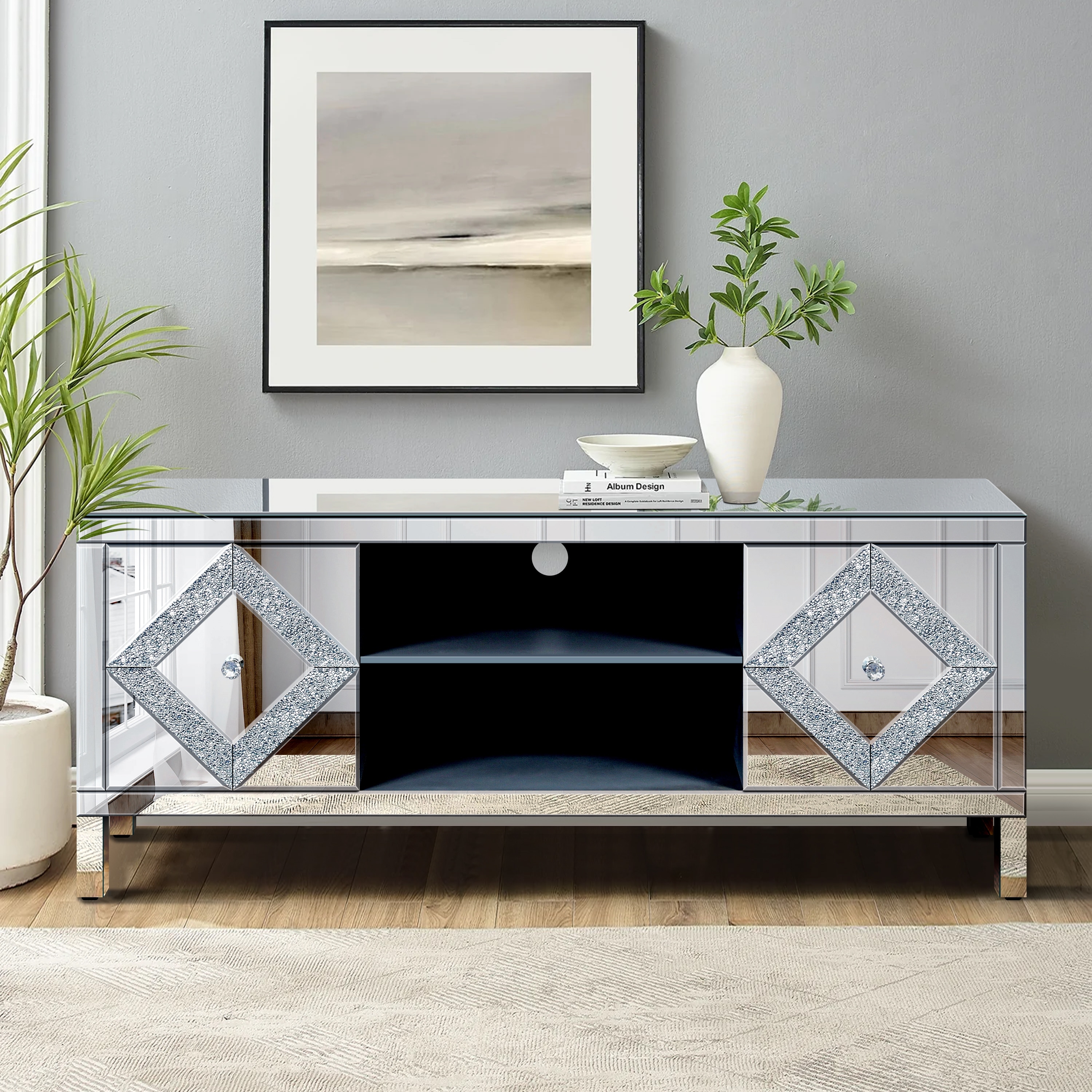 Mirrored Doors TV Stand for 65 inch TV