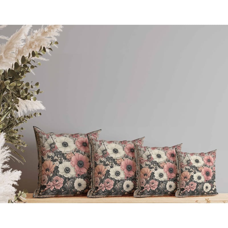 Floral Array Faux Suede Reversible Throw Pillow Gray and Pink