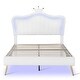 preview thumbnail 1 of 11, Full Upholstered Bed Frame w/ Crown Headboard & LED for Kids,White White