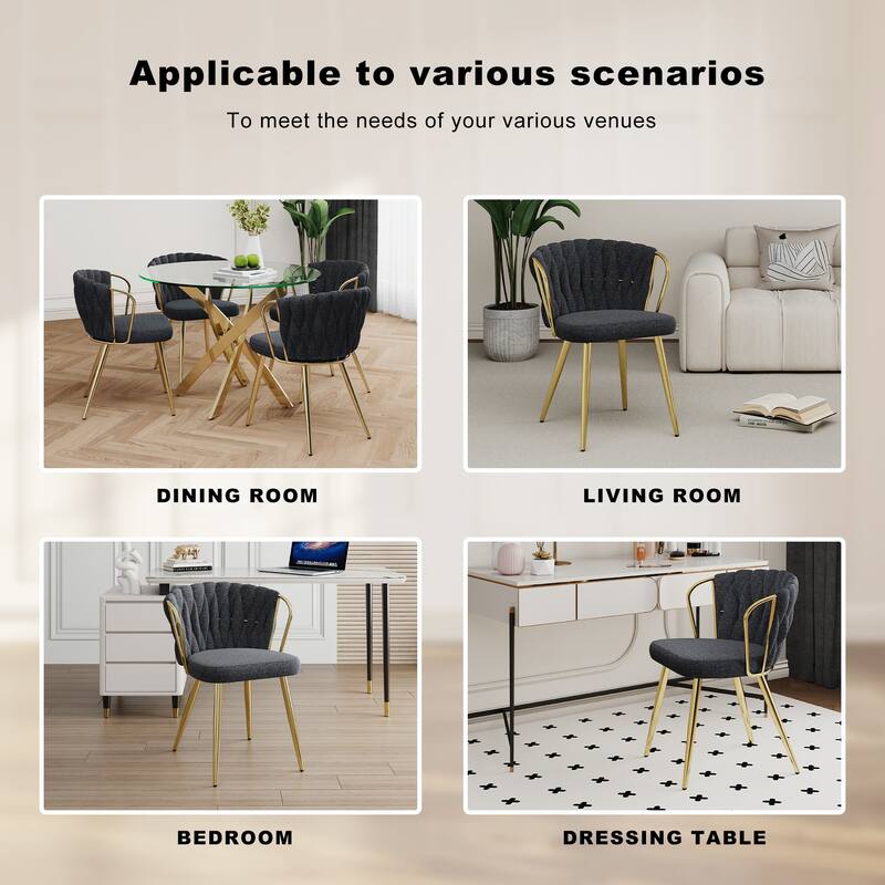 Modern 2 Piece Metal Linen Kitchen Dining Chairs with Cushions and Backrests for Dining Room Kitchen Living Room Bedroom