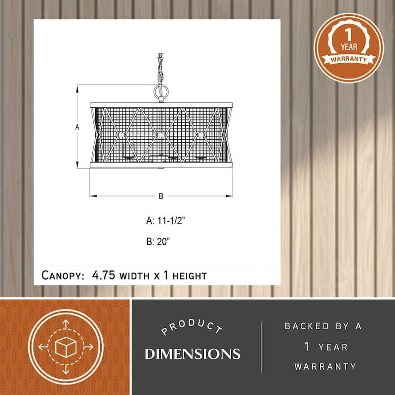 Bremerton 5 Light Black and Wood Cage Drum Chandelier - 20-in W x 11.5-in H x 20-in D