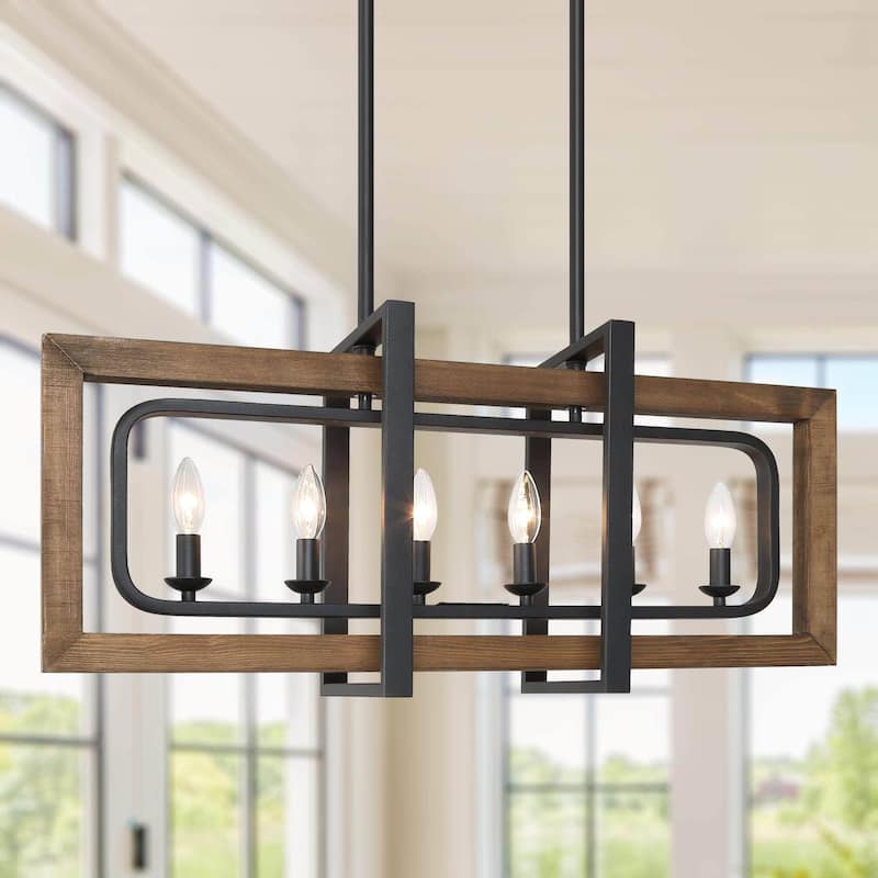 The Gray Barn Modern Farmhouse 6-Light Wood Chandelier Linear Island Lights - W31.5" x E8.7" x H13.8"
