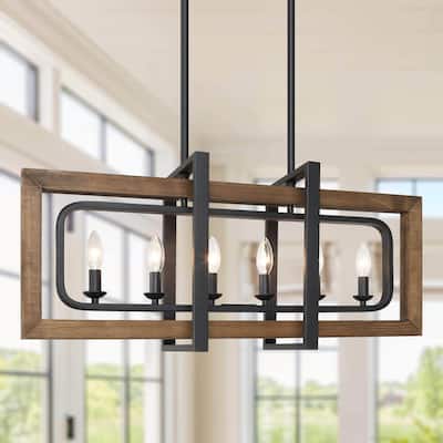 The Gray Barn Modern Farmhouse 6-Light Wood Chandelier Linear Island Lights - W31.5" x E8.7" x H13.8"