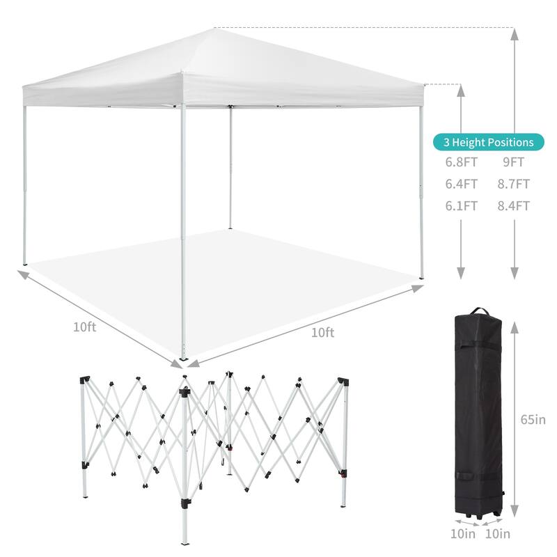 10x10 FT Pop Up Canopy Tent with Mosquito Netting, Adjustable Height, Portable Sun Shelter with Wheeled Bag