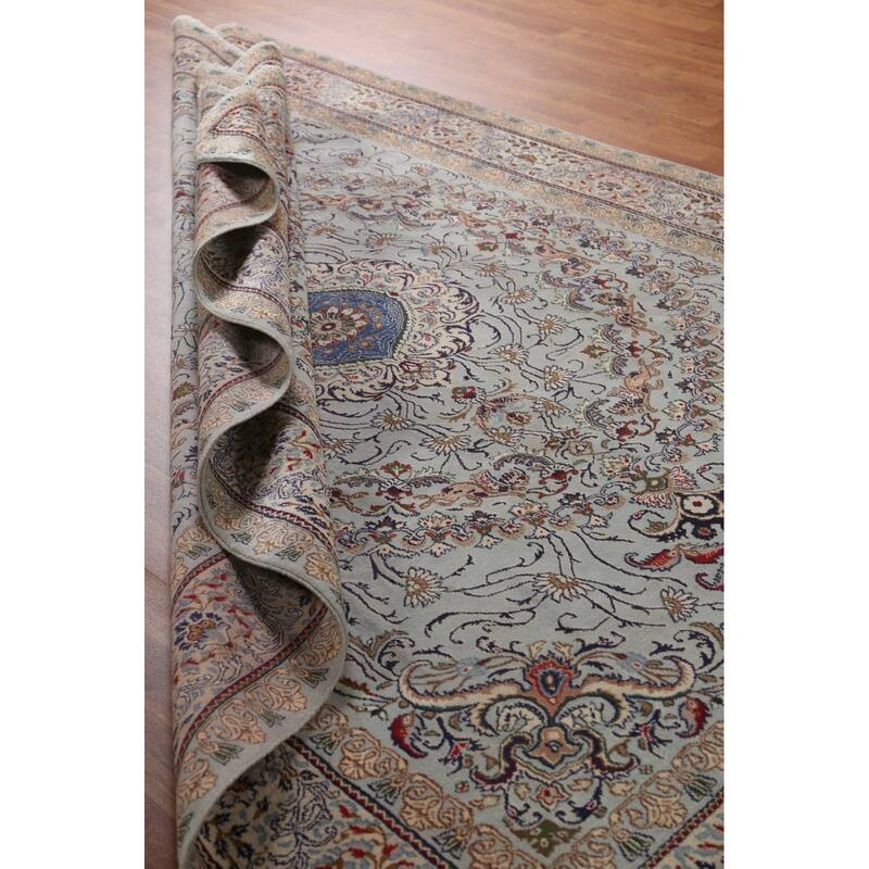 Hand Knotted Oriental 100% Wool Carpet Traditional Floral Greys & Charcoal Kashan Area Rug - 9' 6'' X 6' 6''