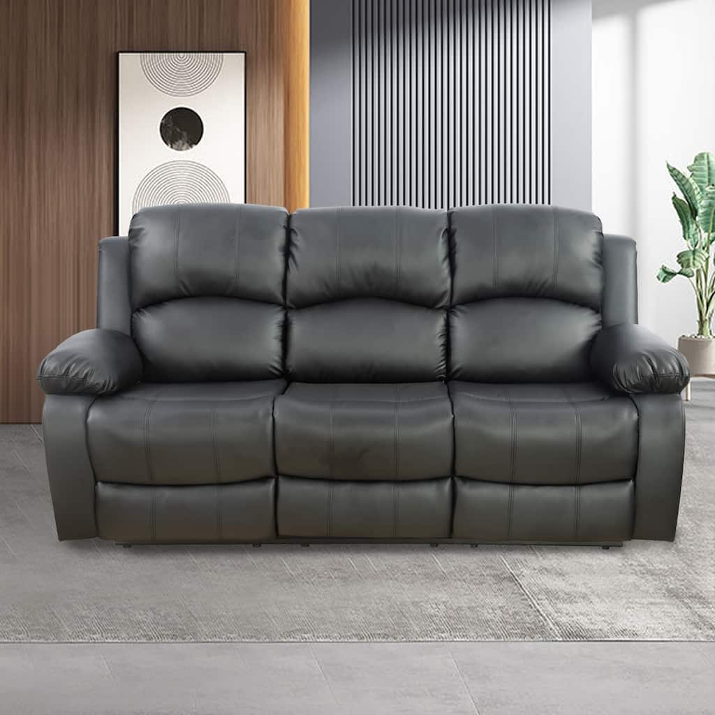 Black Semi PU And PVC 3-Piece Couch Living Room Sofa Set