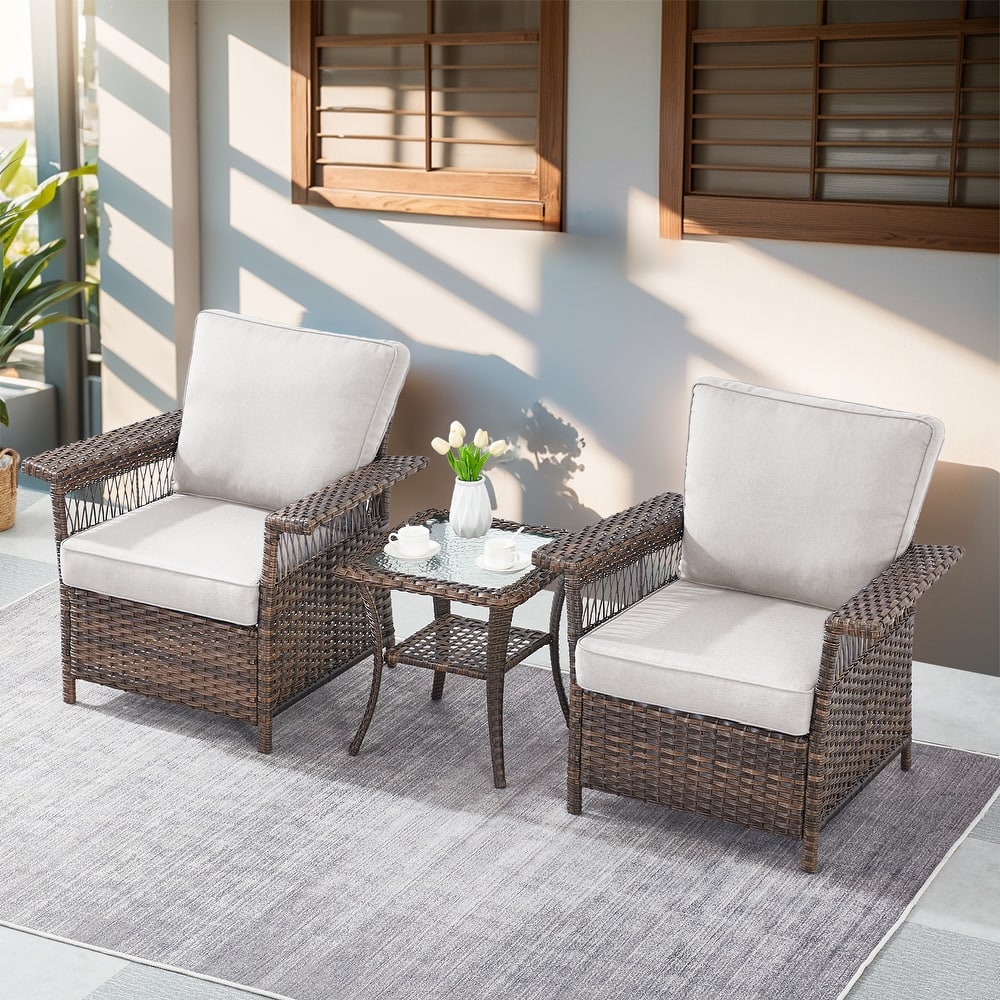 Gymojoy 3PCS Patio Rattan Wicker Chair with Coffee Table