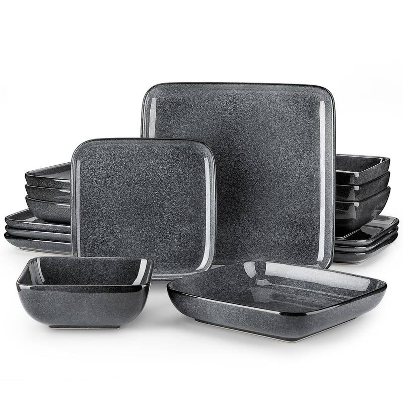 vancasso Stern Reactive Glaze Stoneware Dinnerware Set, Service for 4 - 16-Piece Dinnerware - Grey