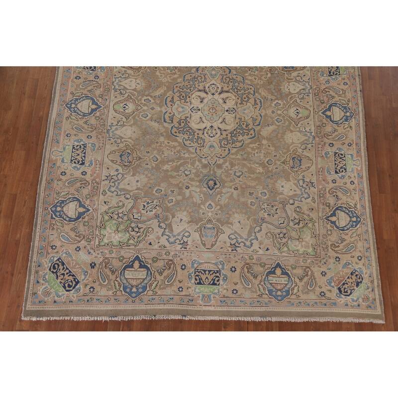 Hand Knotted Oriental 100% Wool Carpet Traditional Floral Brown Kashmar Area Rug - 10' 9'' X 7' 11''