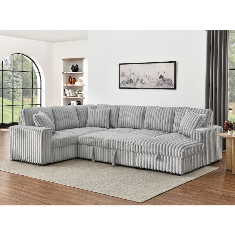 122" Oversized U Shape Sectional Sleeper Sofa Bed with USB Ports and Comfy Upholstered - Grey - Symmetrical