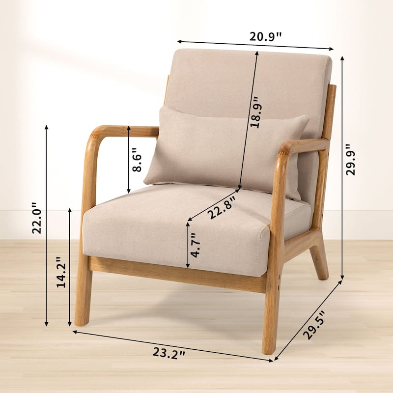 Beige Linen Armchair with Wood Legs - 23.20" x 29.50"