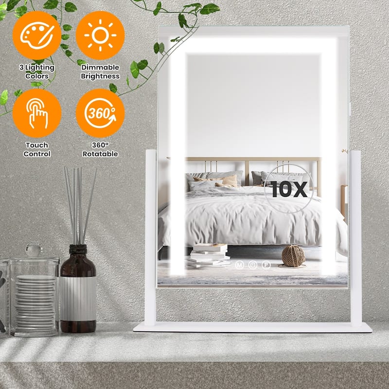 White LED Vanity Mirror with 10X Magnifying Mirror, Touch and USB Output - 14.37” W x 3.34” D x 18.7”