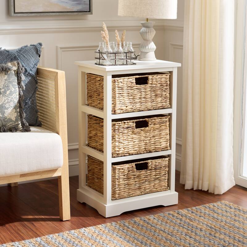 SAFAVIEH Evaline Distressed Black 3 Wicker Basket Storage Unit - 17.3" x 13.4" x 29.5" - 17"W x 13"D x 30"H