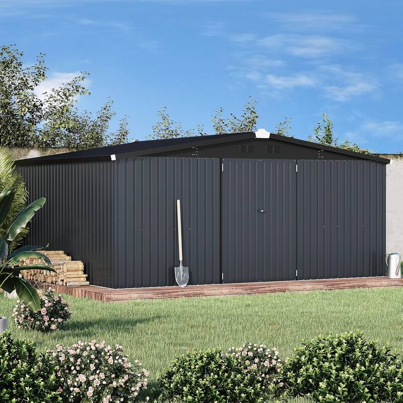 AECOJOY Outdoor Extra Large Storage Metal Shed with Lockable Doors