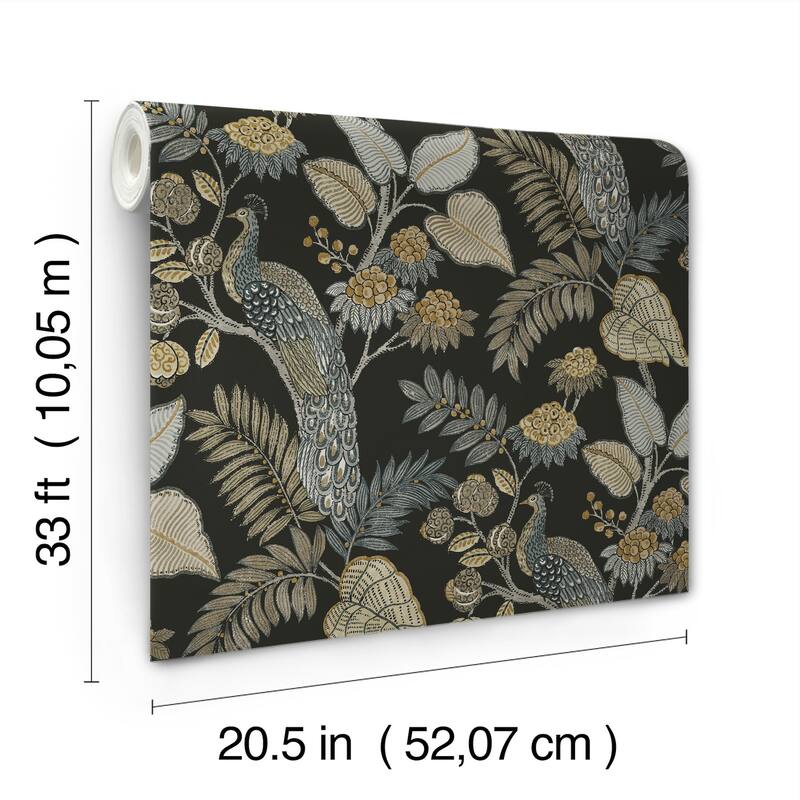 Chris Loves Julia x A-Street Prints Geneva Black Peacock Paradise Wallpaper
