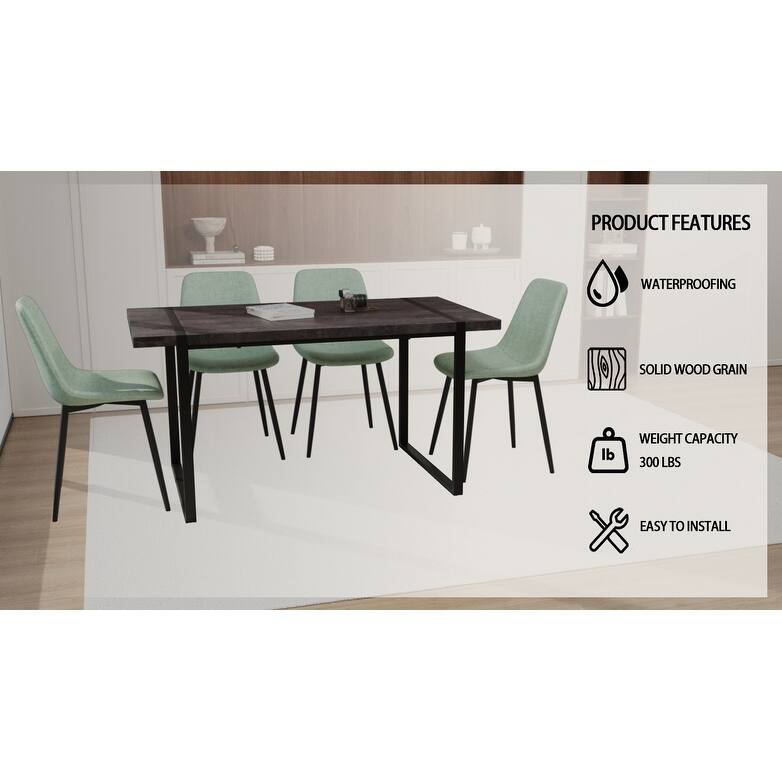 Modern Style 5-Piece Dining Set with Rectangular Metal Base Table and 4 Square Corner Suede Dining Chairs