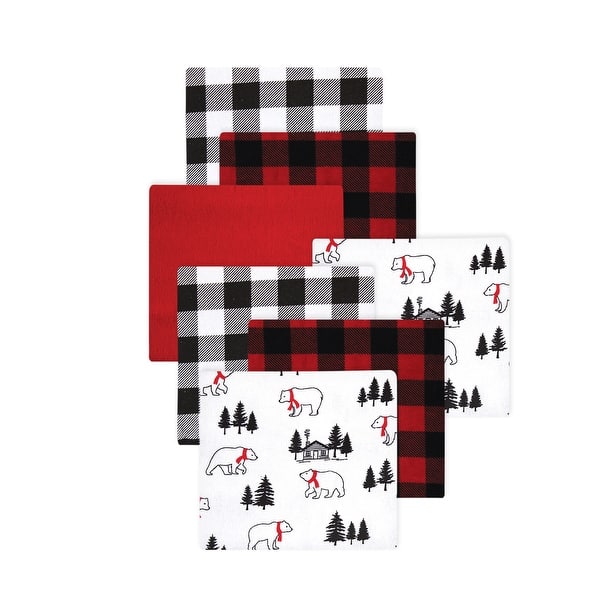 slide 1 of 1, Little Treasure Hudson Baby Boys Cotton Poly Flannel Receiving Blankets Multipack, Red Buffalo Plaid Bear, 30x30 inches 30x30 inches - Red Buffalo Plaid Bear
