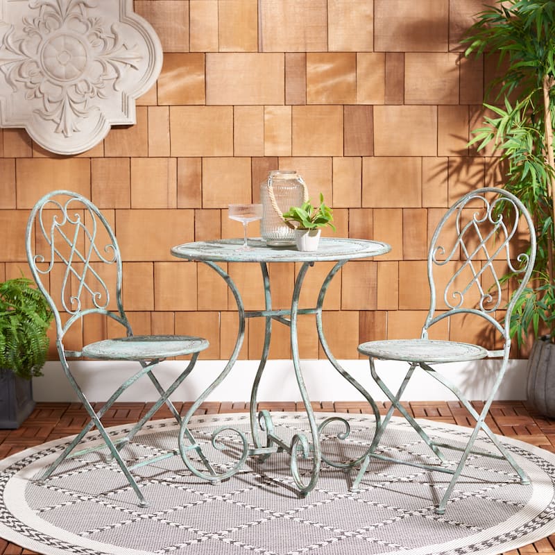SAFAVIEH Outdoor Dariana 3-Piece Bistro Set - 28"Wx28"Dx30"H - Antique Green