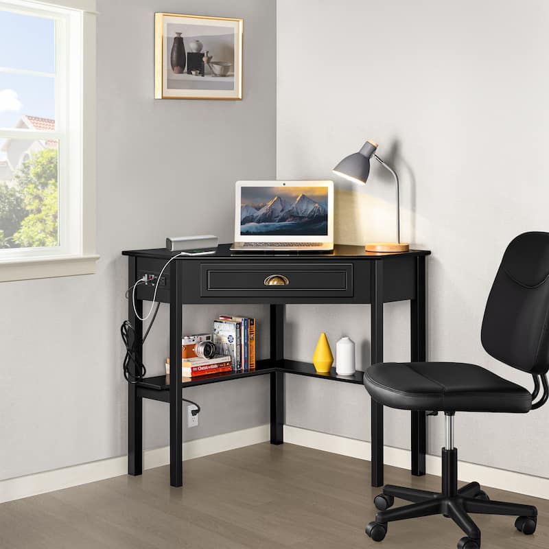Yaheetech L Shaped Corner Computer Desk with Power Outlets