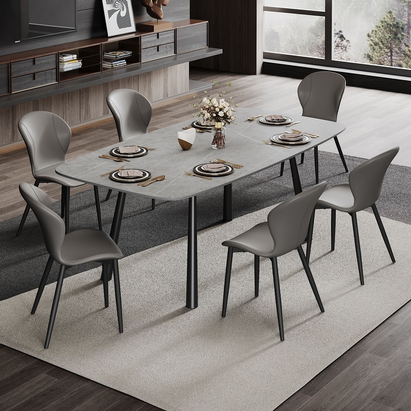 71 Modern Faux Marble Dining Table Rectangular Kitchen Table Seats Up to 6 8 White Gray N A On Sale Bed Bath Beyond 40946933