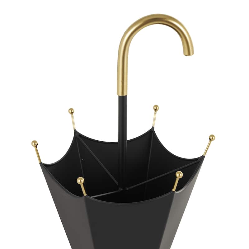 Metal Umbrella Stand with Gold Handle and Ball Details - Black - Roche River Decor
