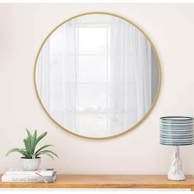 36" Wall Mounted Gold Round Metal Framed Mirror - 36 inches L x 36 inches W x 0.98 inches H