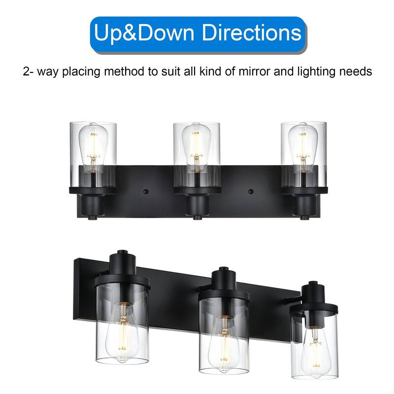 3 Light Bathroom Vanity Lighting with Clear Glass Shade