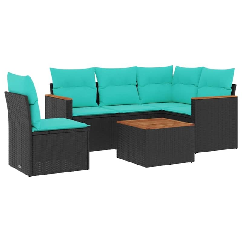 vidaXL 6 Piece Patio Sofa Set with Cushions Black Poly Rattan - 92.5x27.2x46.1