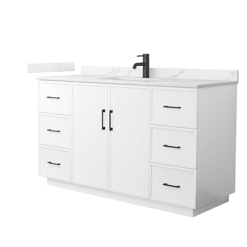 Wyndham Collection WCH7474-60S-QTZ-UNSMXX Elan TK 60" Free Standing - White / Giotto Quartz Top / Matte Black Hardware