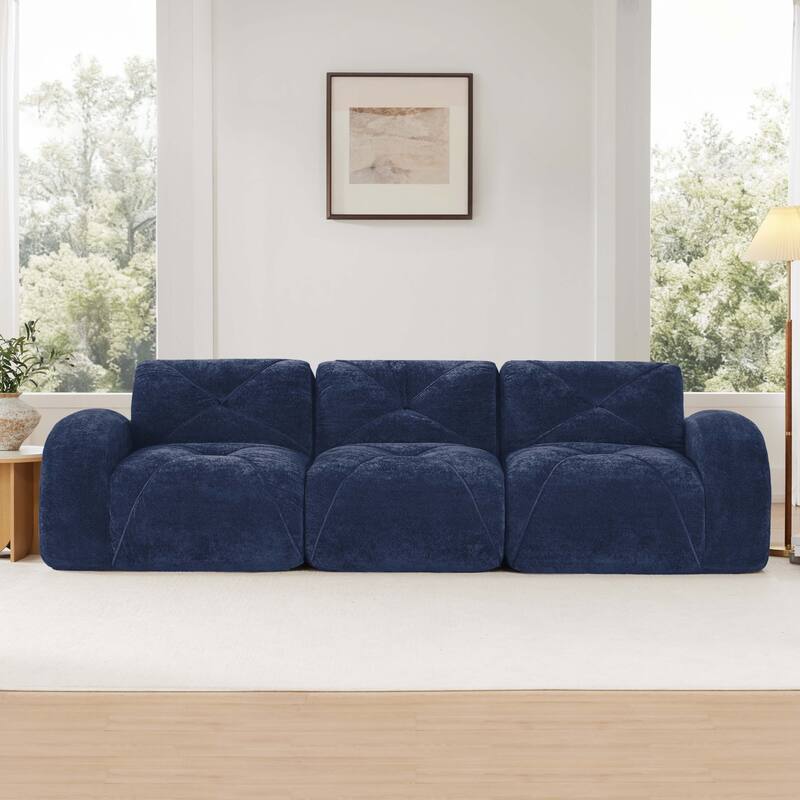 Roomfitters 114 Inch Modular Floor Sofa, Fluffy Plush Sectional with Ottoman, Chocolate