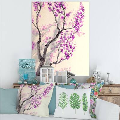 Designart "Spring Purple Flowers On Tree Branches" Traditional Canvas Wall Art Print