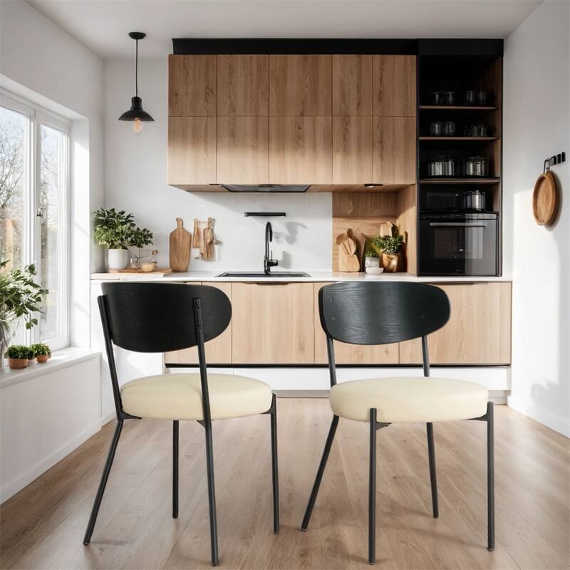 Modern Kitchen Dining Chair with Back and Metal Legs(Set of 2)