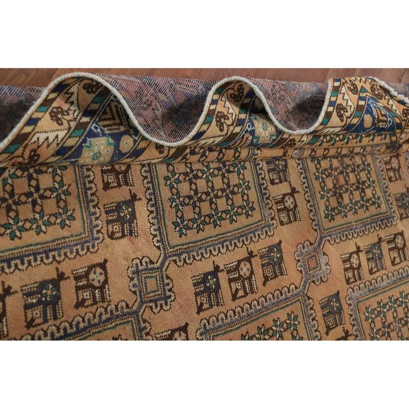 Geometric Bakhtiari Vintage Persian Area Rug Hand-Knotted Wool Carpet - 6'9" x 9'11"