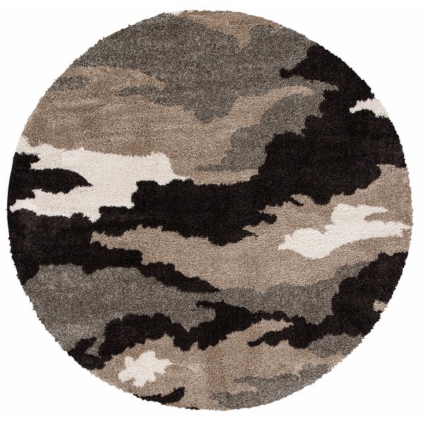 slide 2 of 4, SAFAVIEH Florida Shag Kenny Camouflage 1.2-inch Thick Rug 5' Round - Beige/Multi