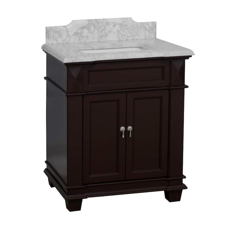 KitchenBathCollection Elizabeth 30" Bathroom Vanity with Carrara Marble Top - Chocolate