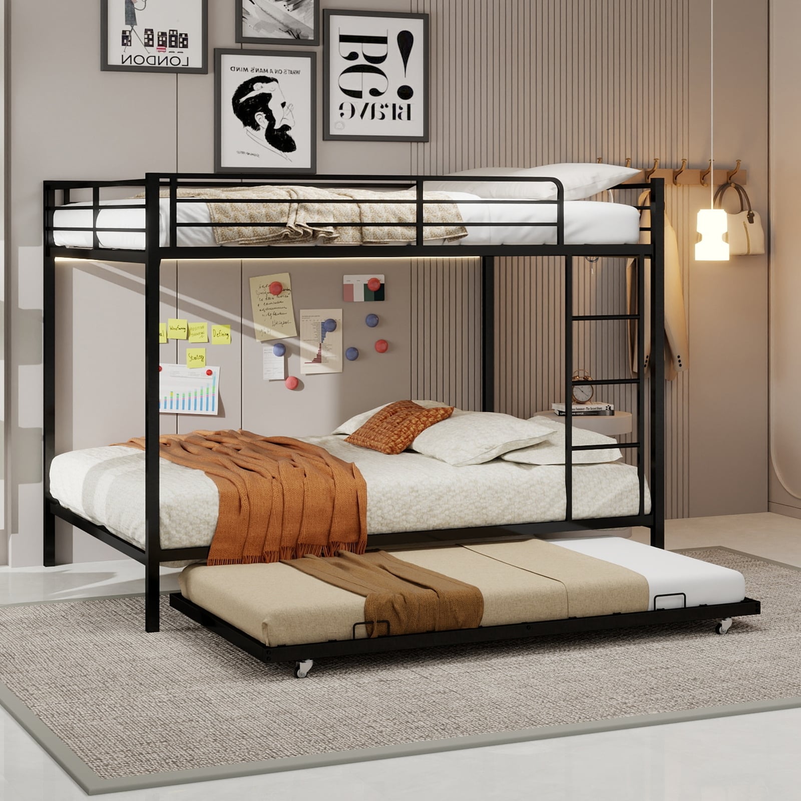 Durable Square Tube Iron Bunk Bed Featuring Safety Rails