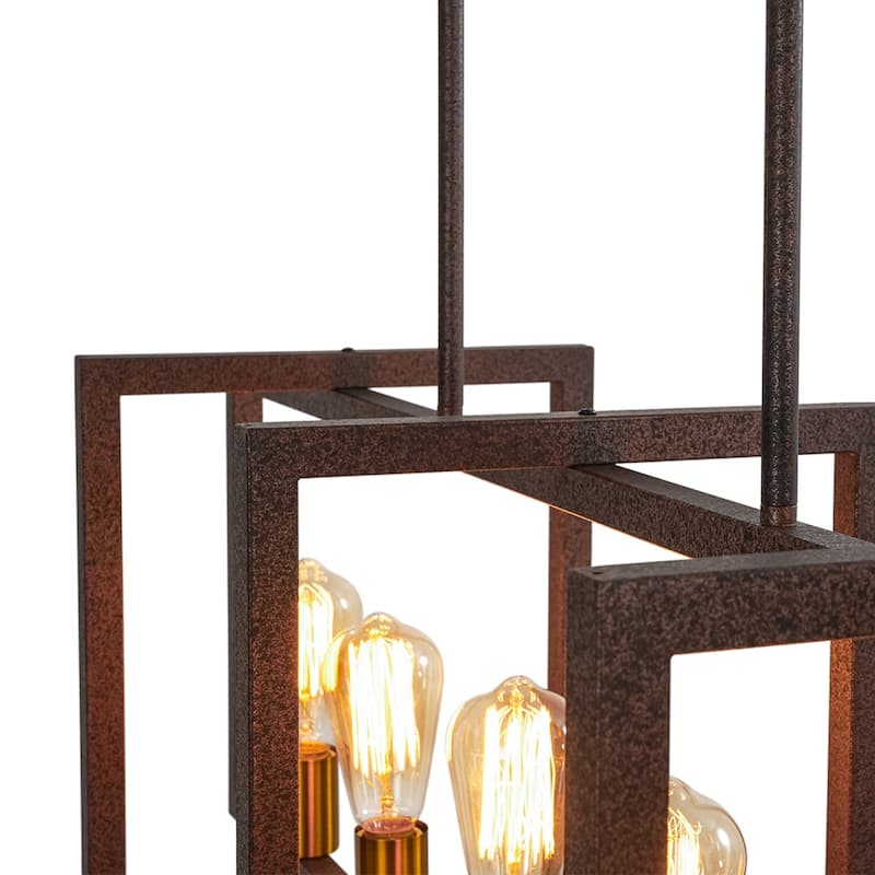 6-Light Black Rectangle Linear Island Pendant Farmhouse
