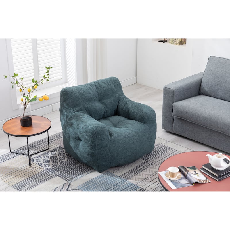 Tufted Deep Seat Bean Bag Chair, High-Density Foam Filler Lazy Floor Sofa, Single Sofa Chair with Curved Armrests