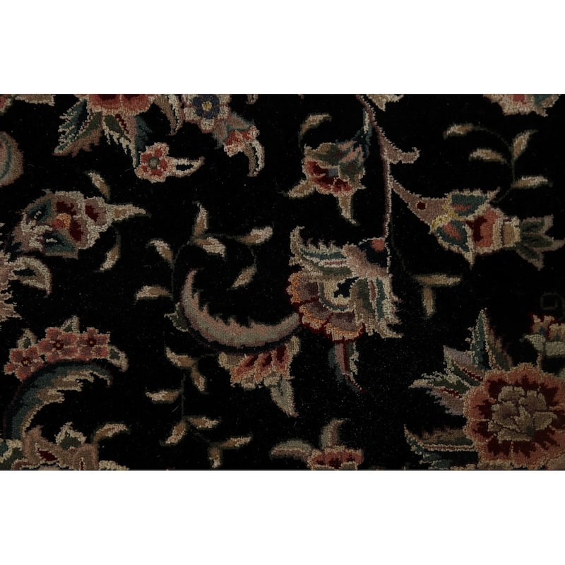 Black Aubusson Chinese Vintage Large Rug Hand-Knotted Wool Carpet - 10'3" x 14'1"
