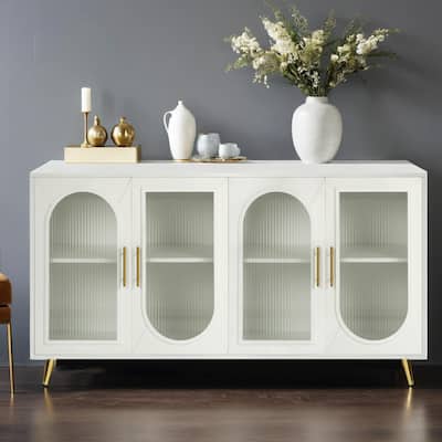 TV Stand for 65+ Inch TV, Wood TV Stand with Storage Cabinet & Adjustable Shelves, Media TV Console for Living Room Bedroom