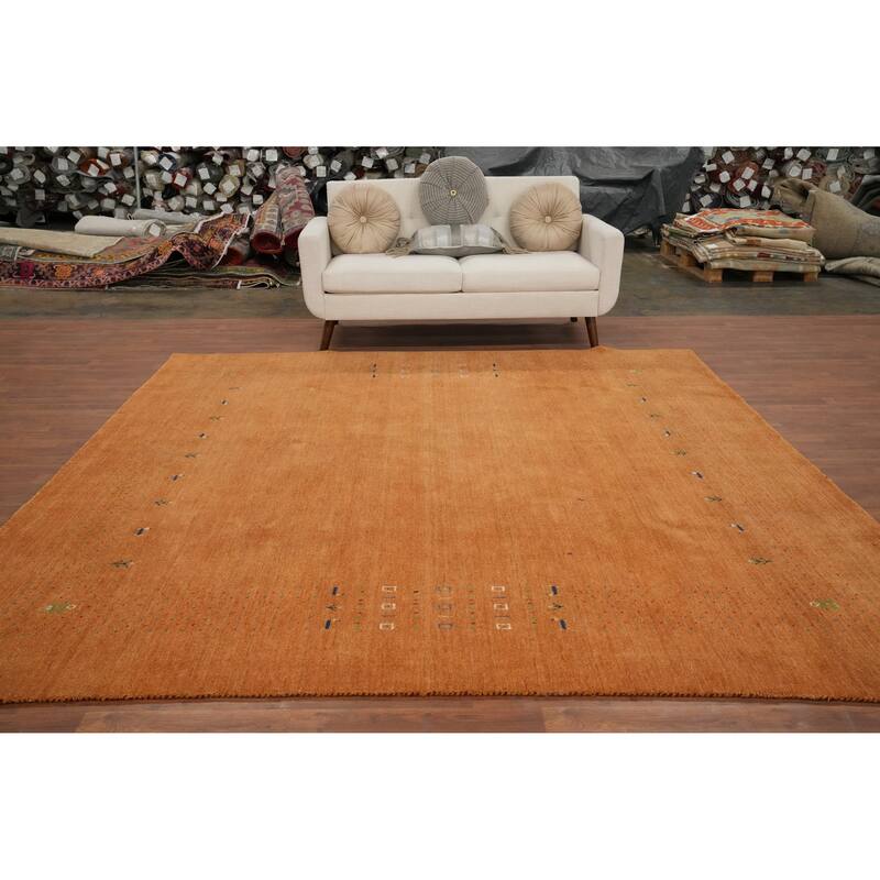 Hand Knotted Oriental 100% Wool Carpet Tribal Animal Pictorial Oranges & Rust Gabbeh Area Rug - 8' 11'' X 8' 11''