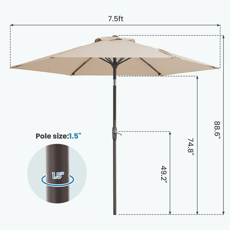 7.5-ft Patio Market Umbrella with UV-Risistance,Crank & Tilt