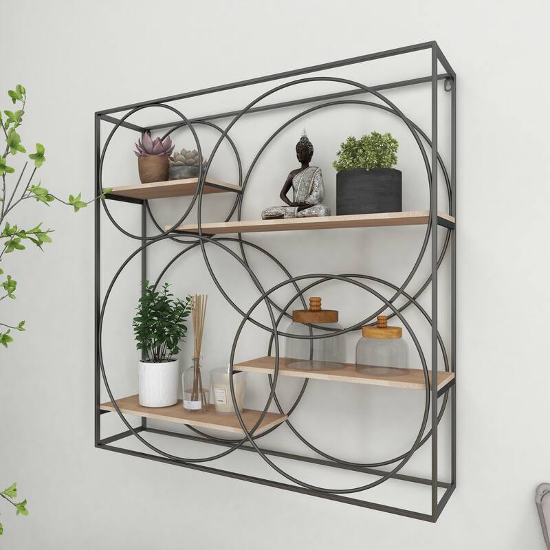 Gray Metal 4 Shelves Wall Shelf