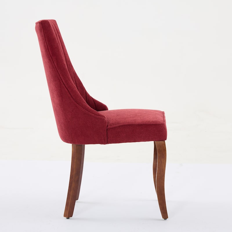 Flocking Linen Upholstered Dining Chairs with Curved Wood Legs, Set of 2