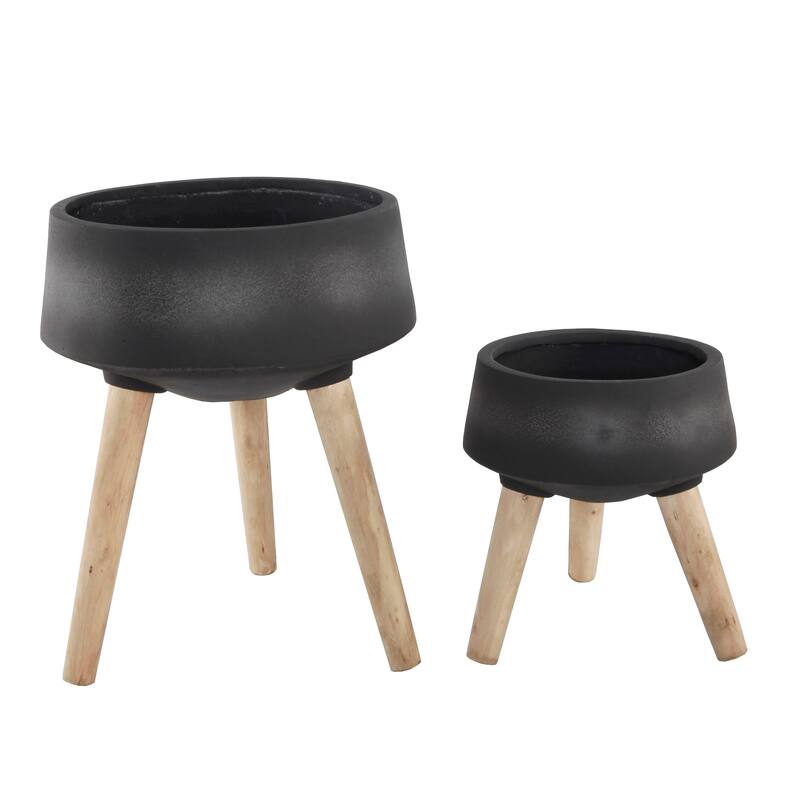 Mid-Century 15" & 11.5" Fiberglass Pot on Legs,SET OF 2 - Black