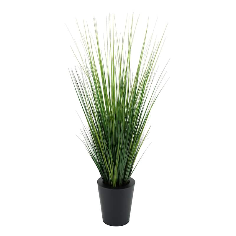 Faux PVC Grass in Round Zinc Planter - Black