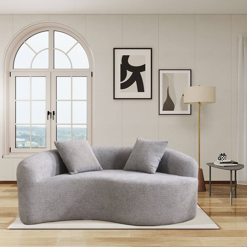 Modern 2-Seater Frame-Free Compressed Curved Chenille Upholstered Loveseat Sofa - Light Gray