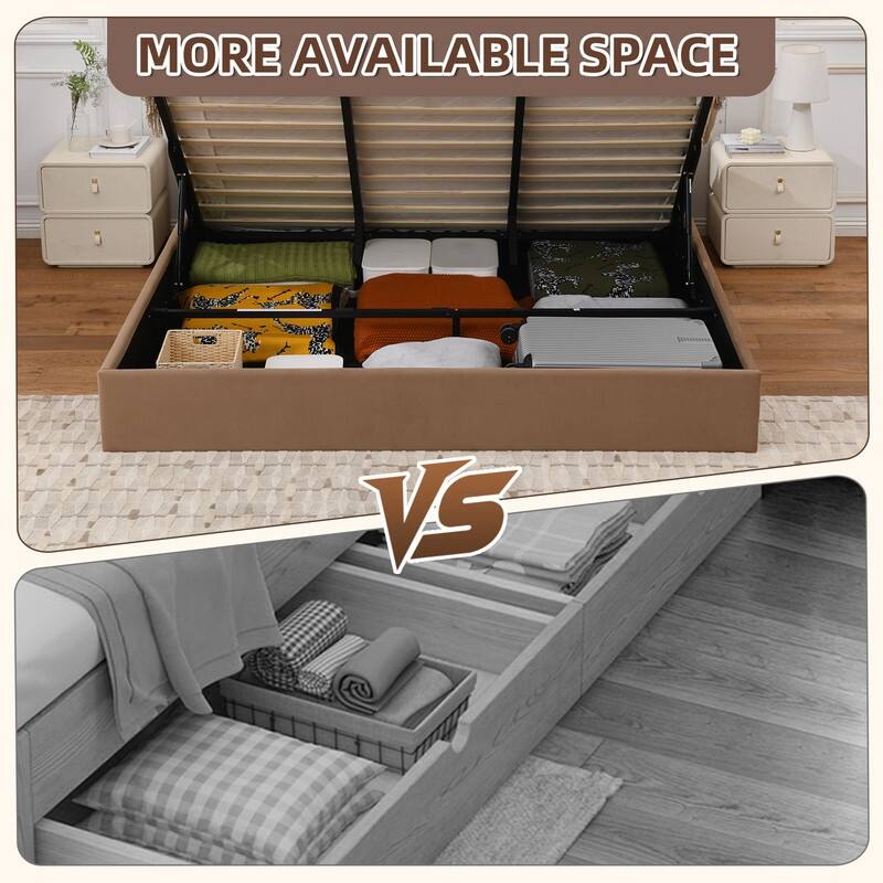 Modern Minimalist Upholstered Storage Bed with Lift-Up Platform