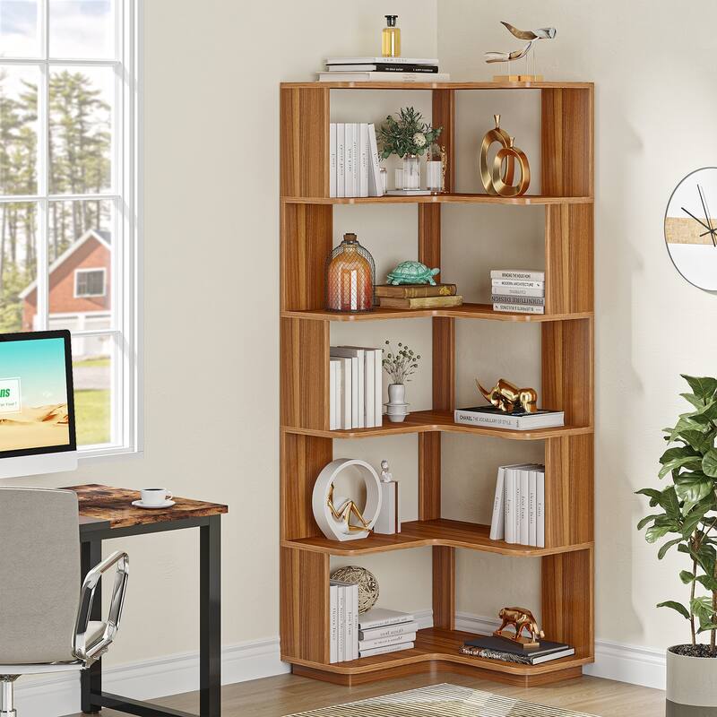 6-Tier Corner Bookshelf and Bookcase, Modern Corner Shelves for Home Office, Living Room