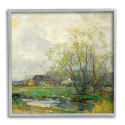Stupell Tranquil Countryside Marsh Distant Farm Land Trees Framed Wall Art - Green
